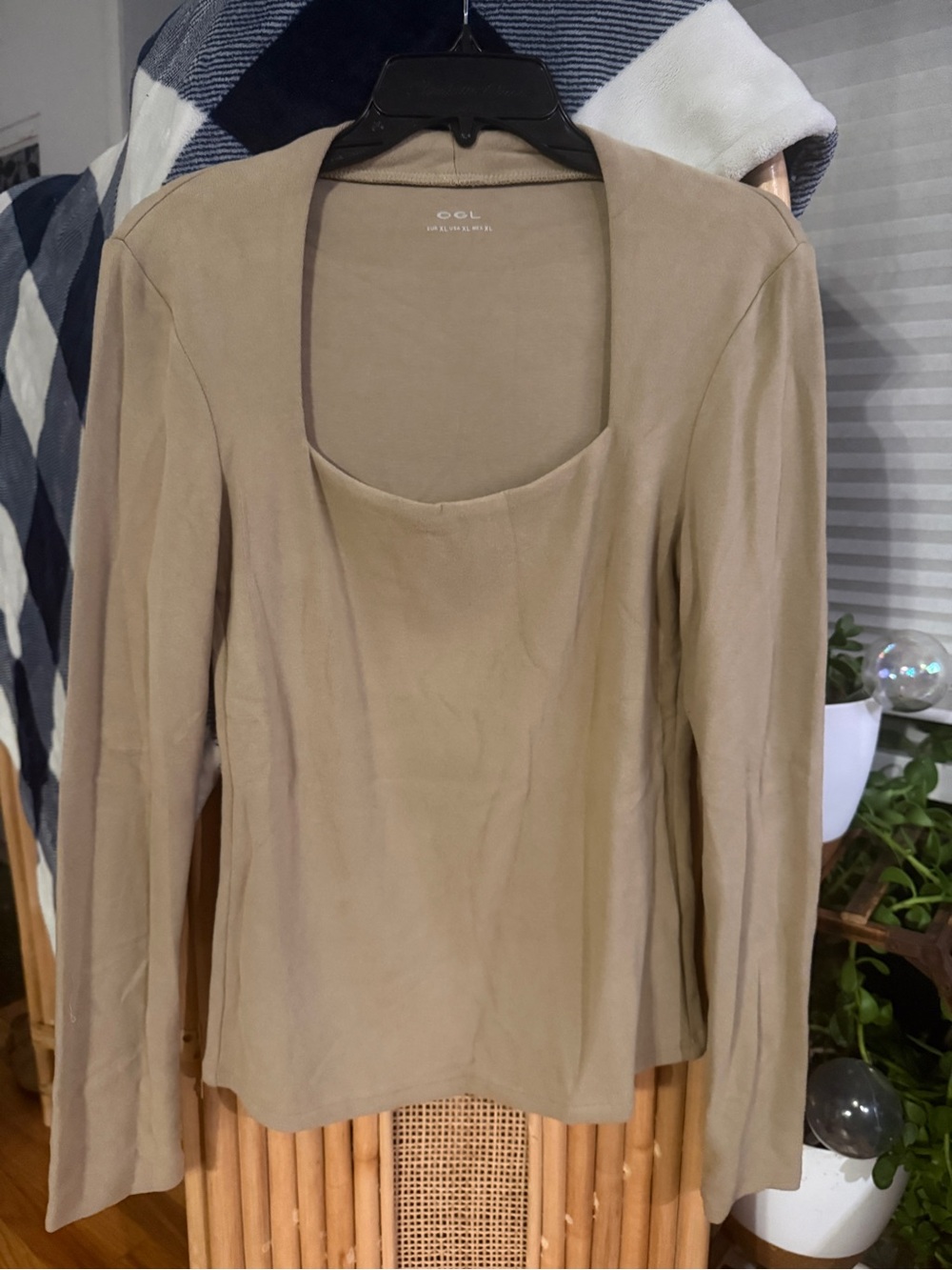 OGL Long Sleeve Scoop Neck Top - Taupe